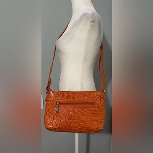 M.C Madi Claire Elegant Orange Croc-Embossed Crossbody Shoulder Bag.